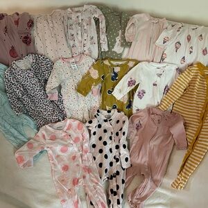 Bundle of Baby Girl Sleepers/ Footie Pajamas size 6-9 months